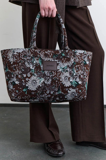 JACQUARD PATTERNED TOTE BAG BROWN