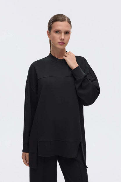Modal Knit Asymmetrical Cut Co-Ord Set Black