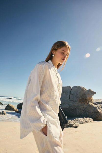Dory Mandarin Blouse and Trousers Set Ecru