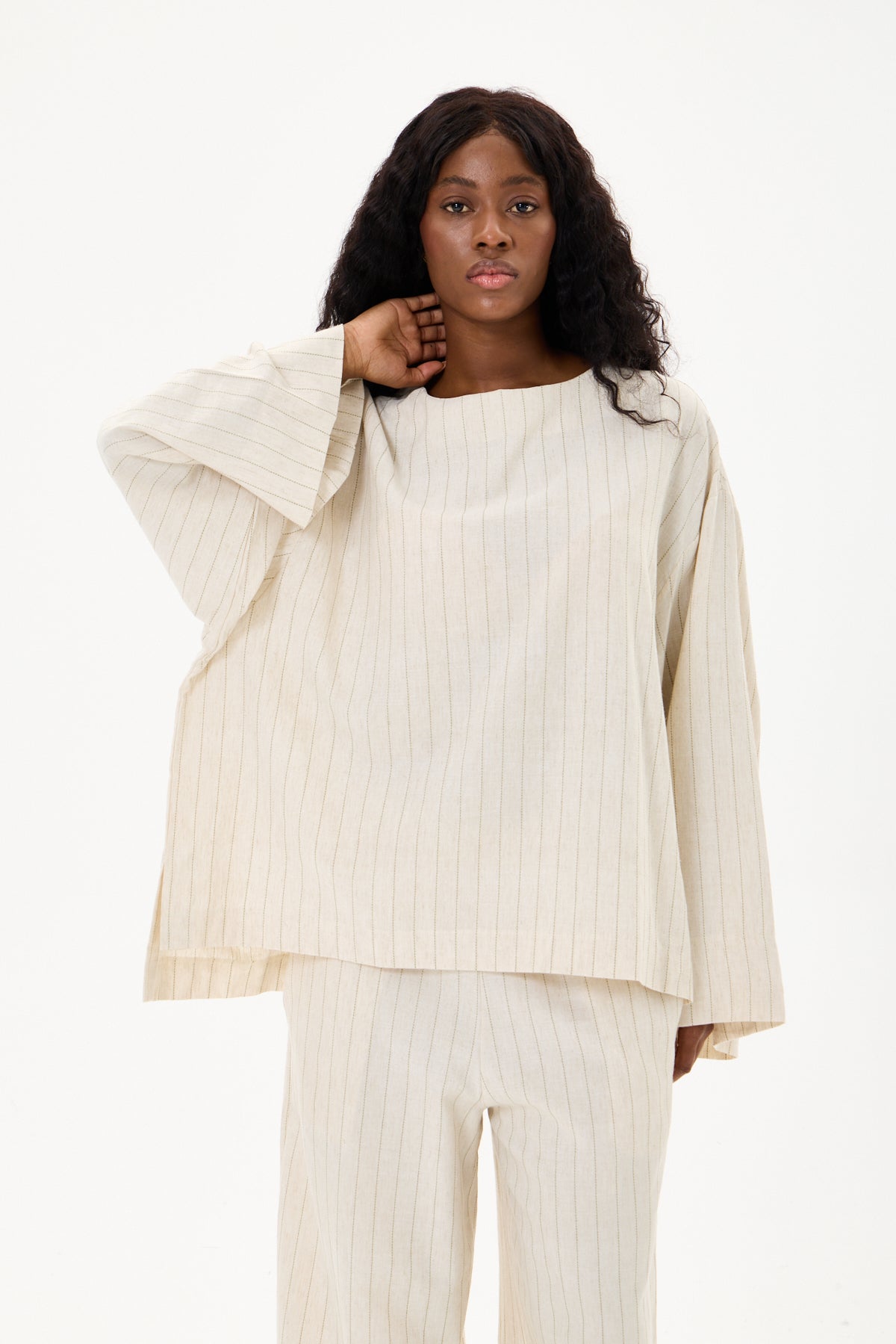 Capri Striped Linen Set Stone