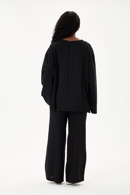 Capri Striped Linen Set Black