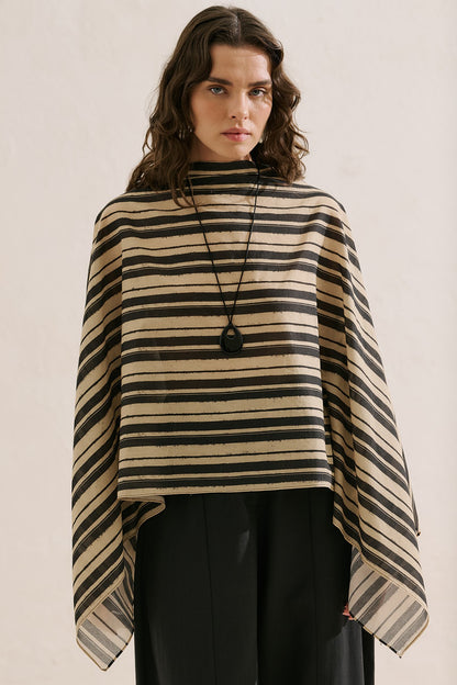 Patterned Cape Blouse Black Striped