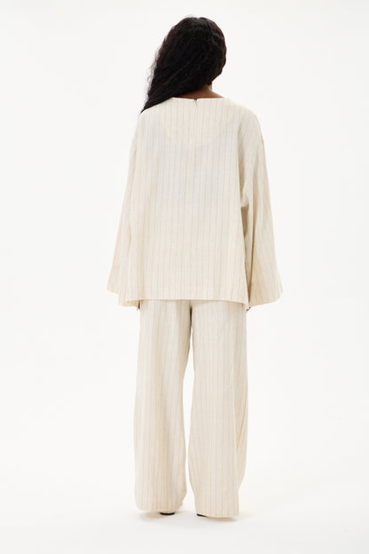 Capri Striped Linen Set Stone