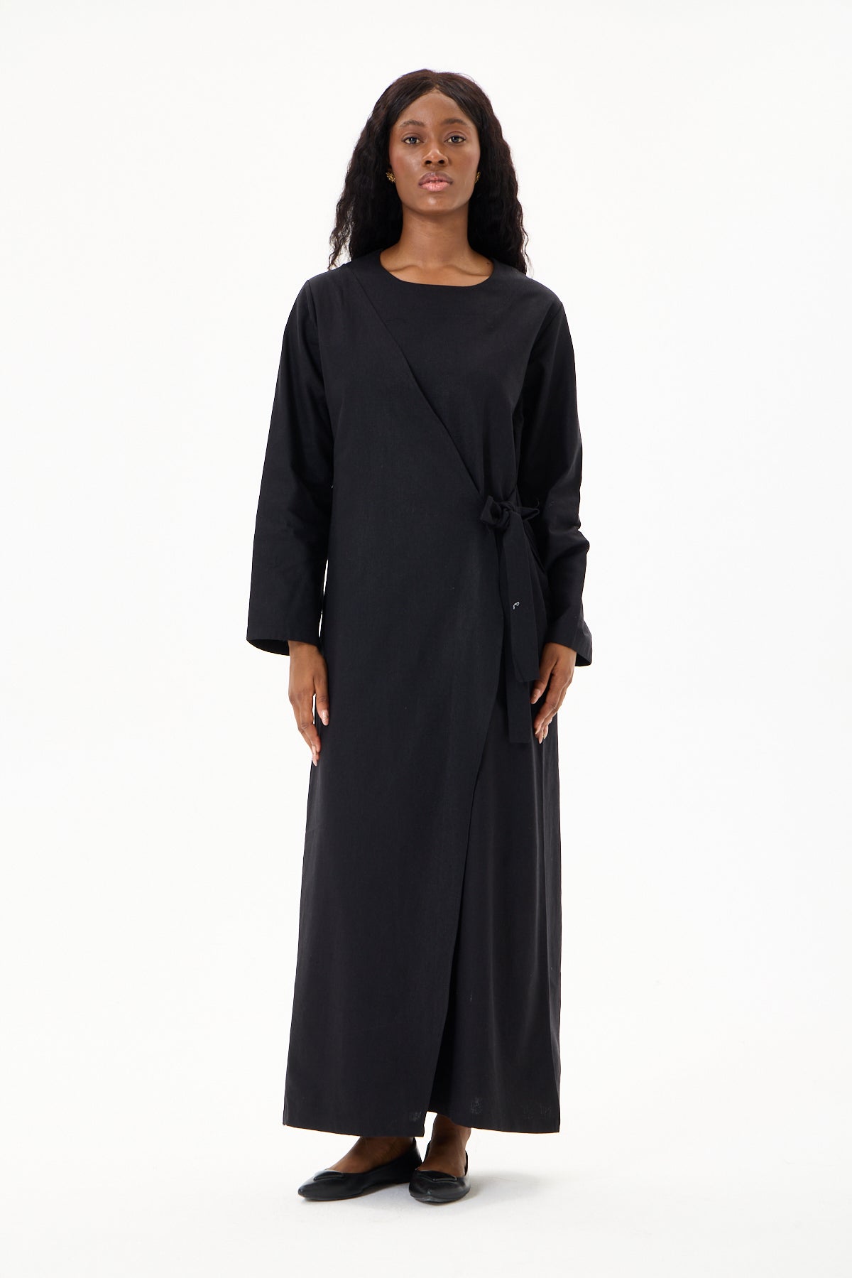 Evan Wrap Linen Dress Black