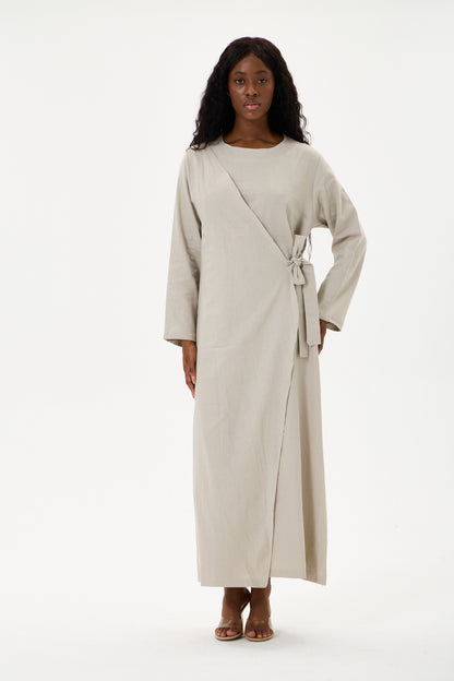 Evan Wrap Linen Dress Stone