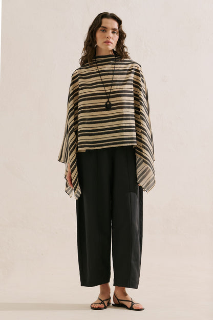 Patterned Cape Blouse Black Striped