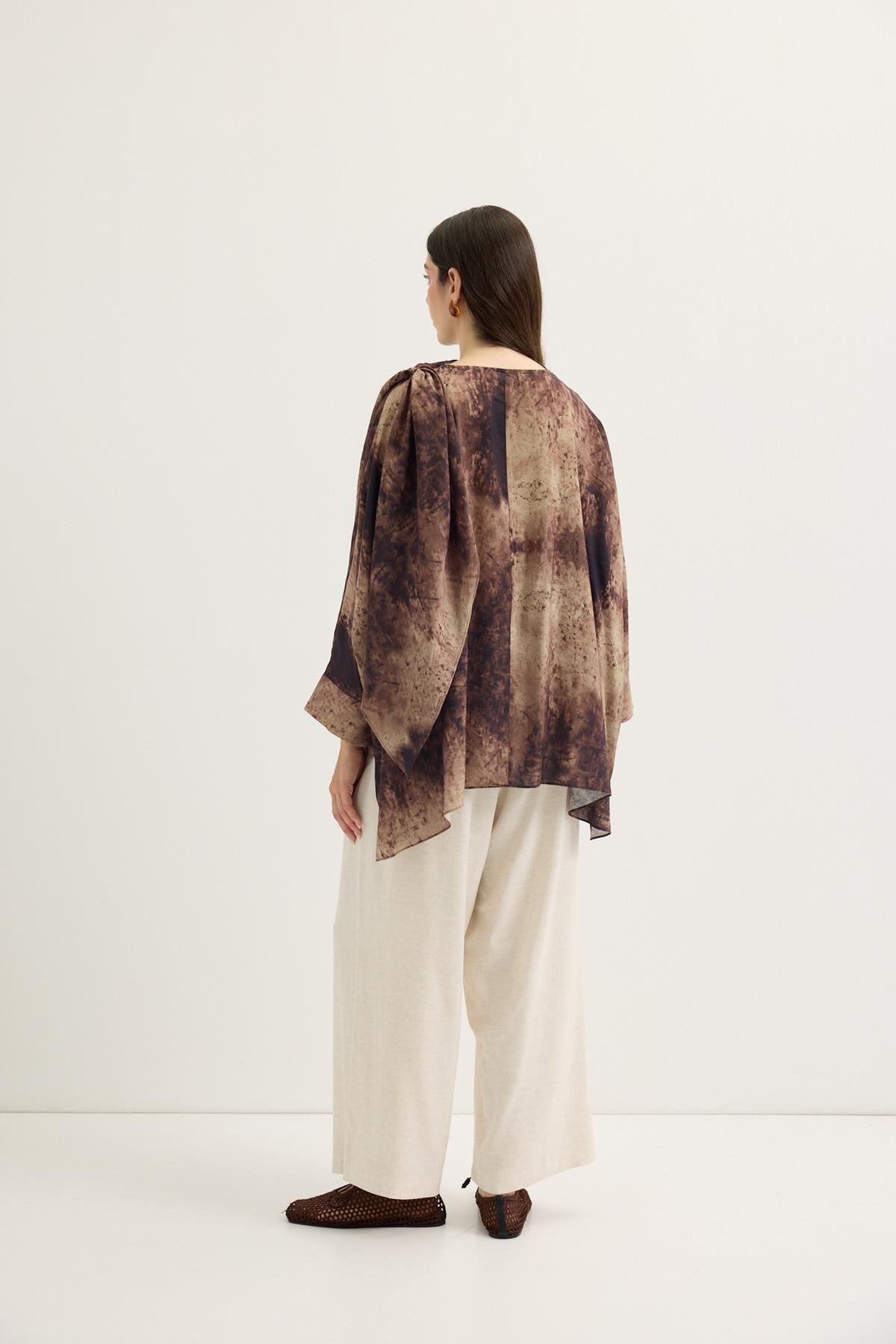 Shawl Collar Patterned Tunic Dark Brown