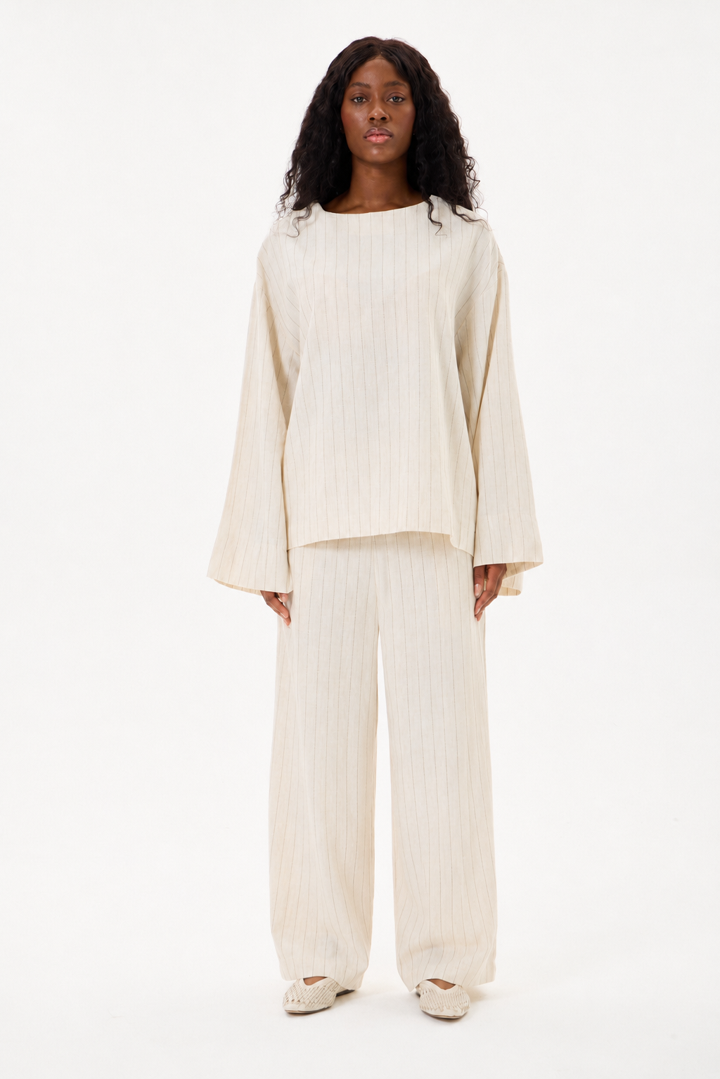 Capri Striped Linen Set Stone