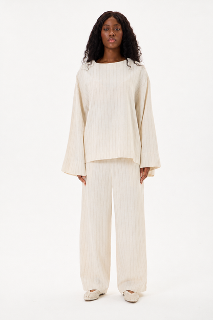 Capri Striped Linen Set Stone