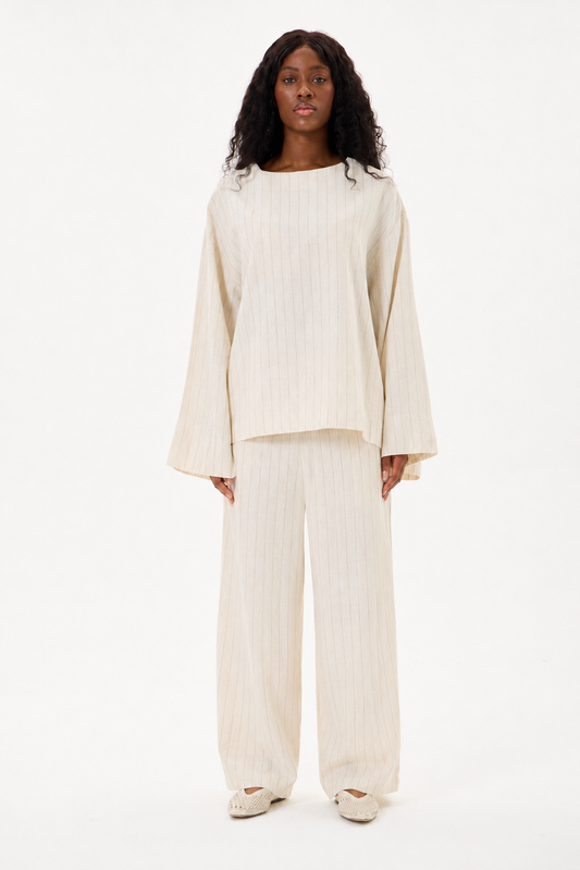 Capri Striped Linen Set Stone