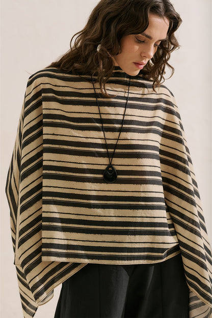 Patterned Cape Blouse Black Striped