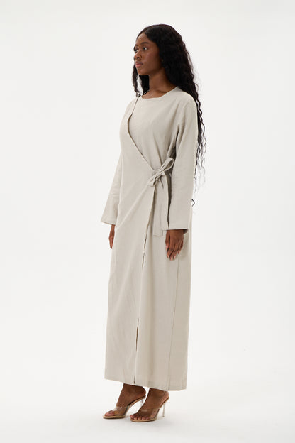 Evan Wrap Linen Dress Stone
