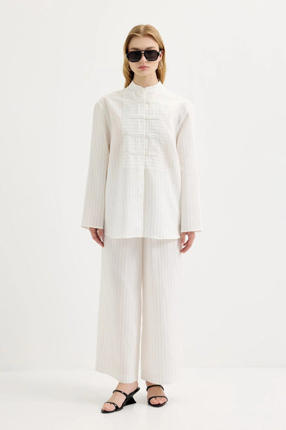 Dory Mandarin Blouse and Trousers Set Ecru