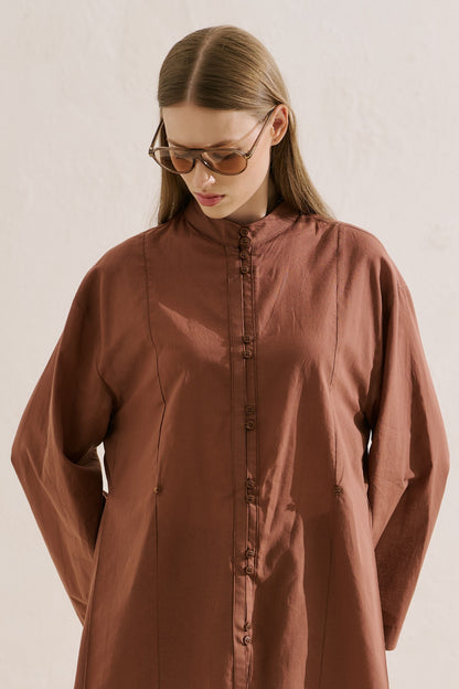 Pleated Buttoned Shirt Sage Warm Coffee