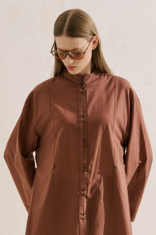 Pleated Buttoned Shirt Sage Warm Coffee