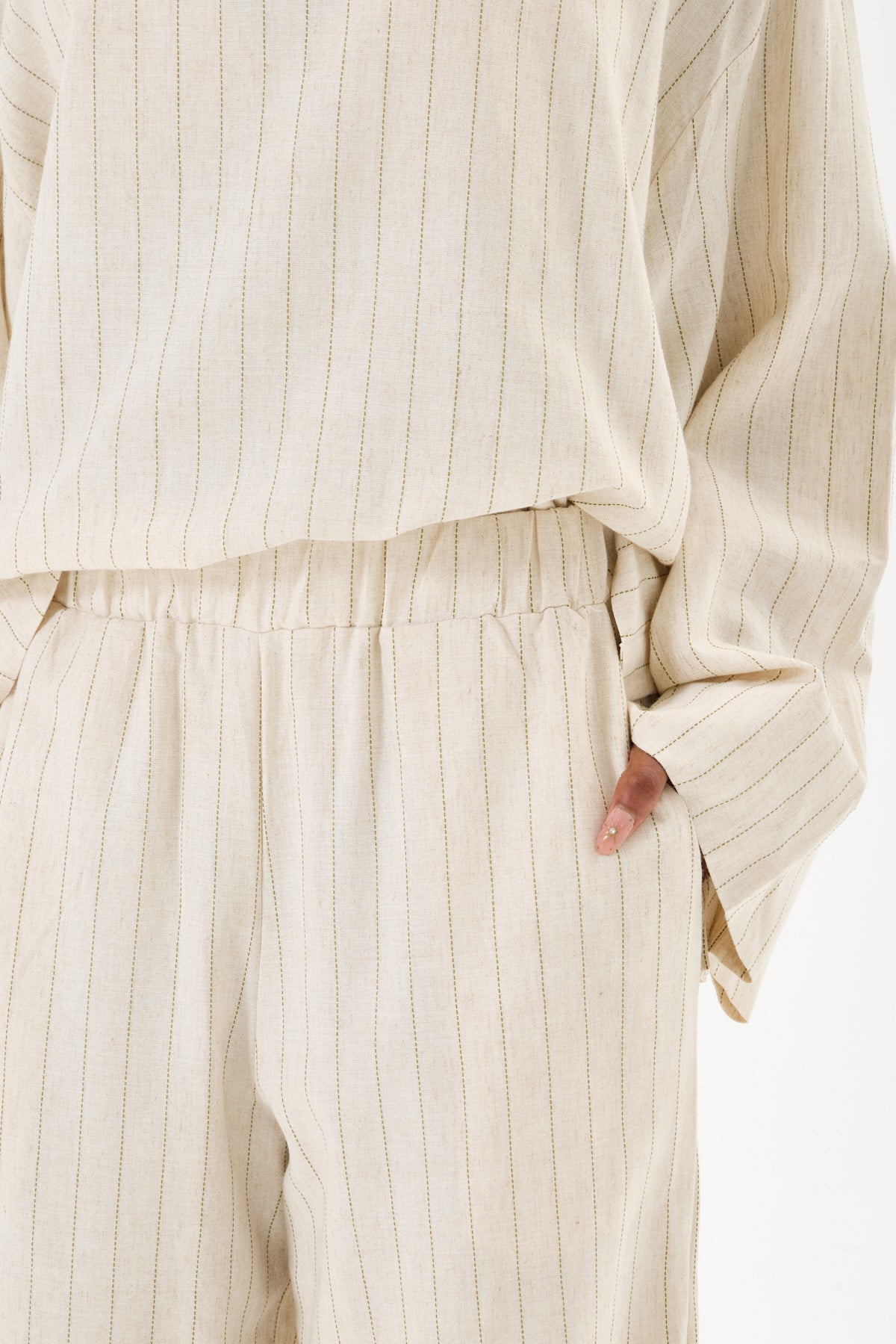 Capri Striped Linen Set Stone