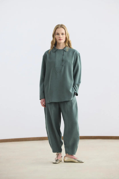 Collar Detail Tencel Tunic Trousers Set