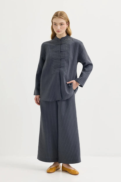 Dory Mandarin Blouse and Trousers Set Indigo