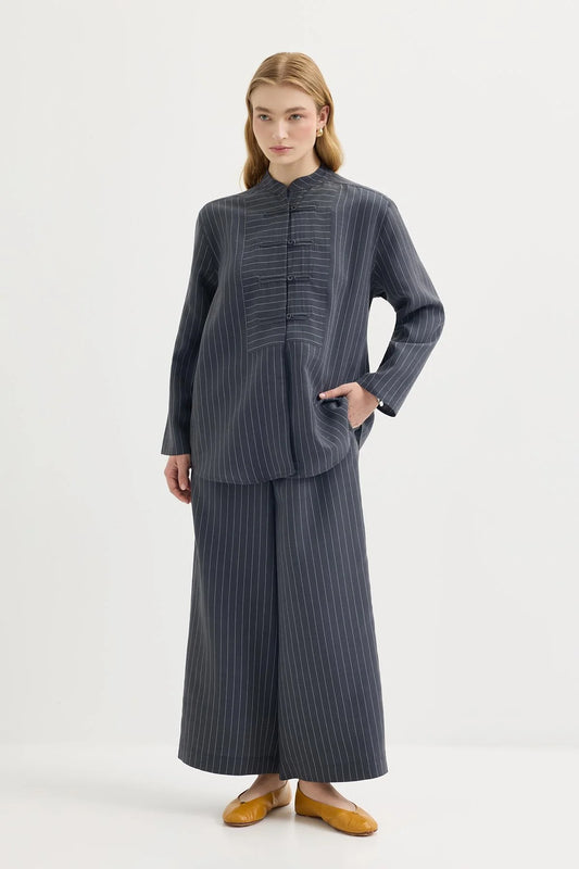 Dory Mandarin Blouse and Trousers Set Indigo