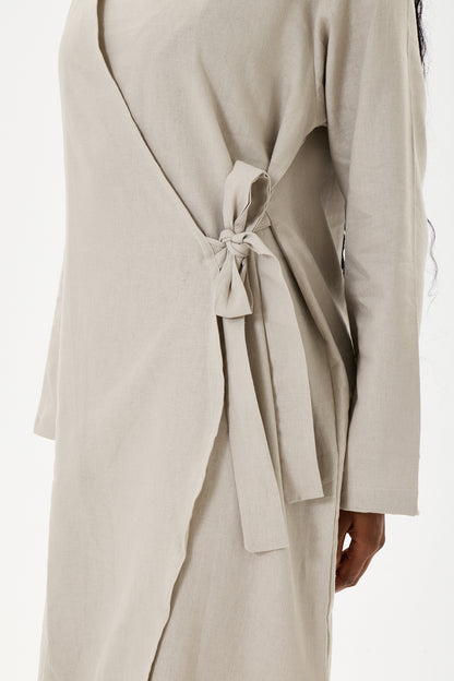 Evan Wrap Linen Dress Stone