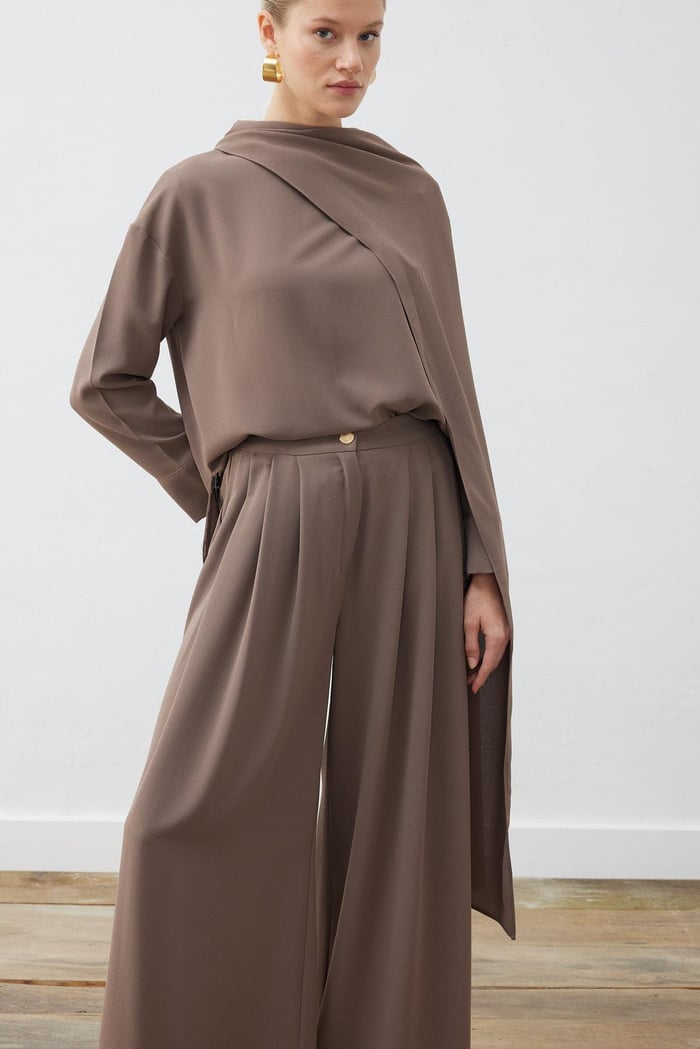 EVA CREPE SHAWL BLOUSE - PALAZZO PANTS SET