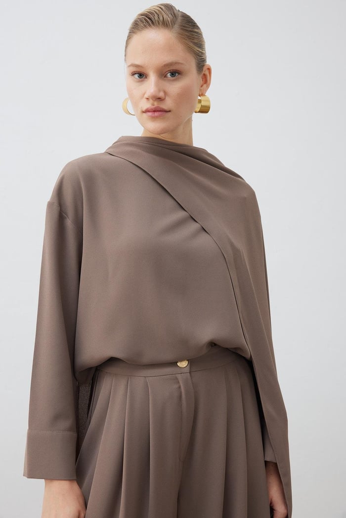 EVA CREPE SHAWL BLOUSE - PALAZZO PANTS SET