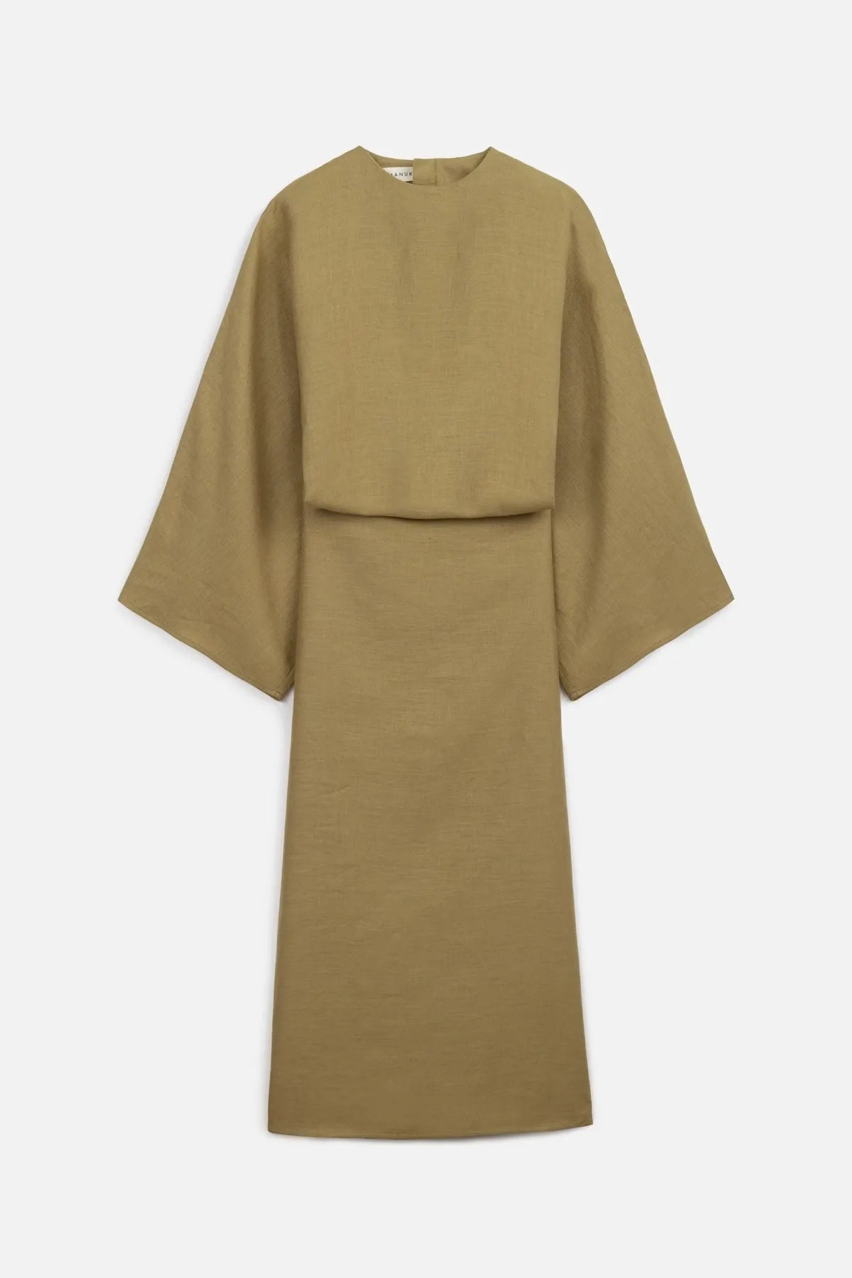 LINEN WIDE TIE DRESS CURRY