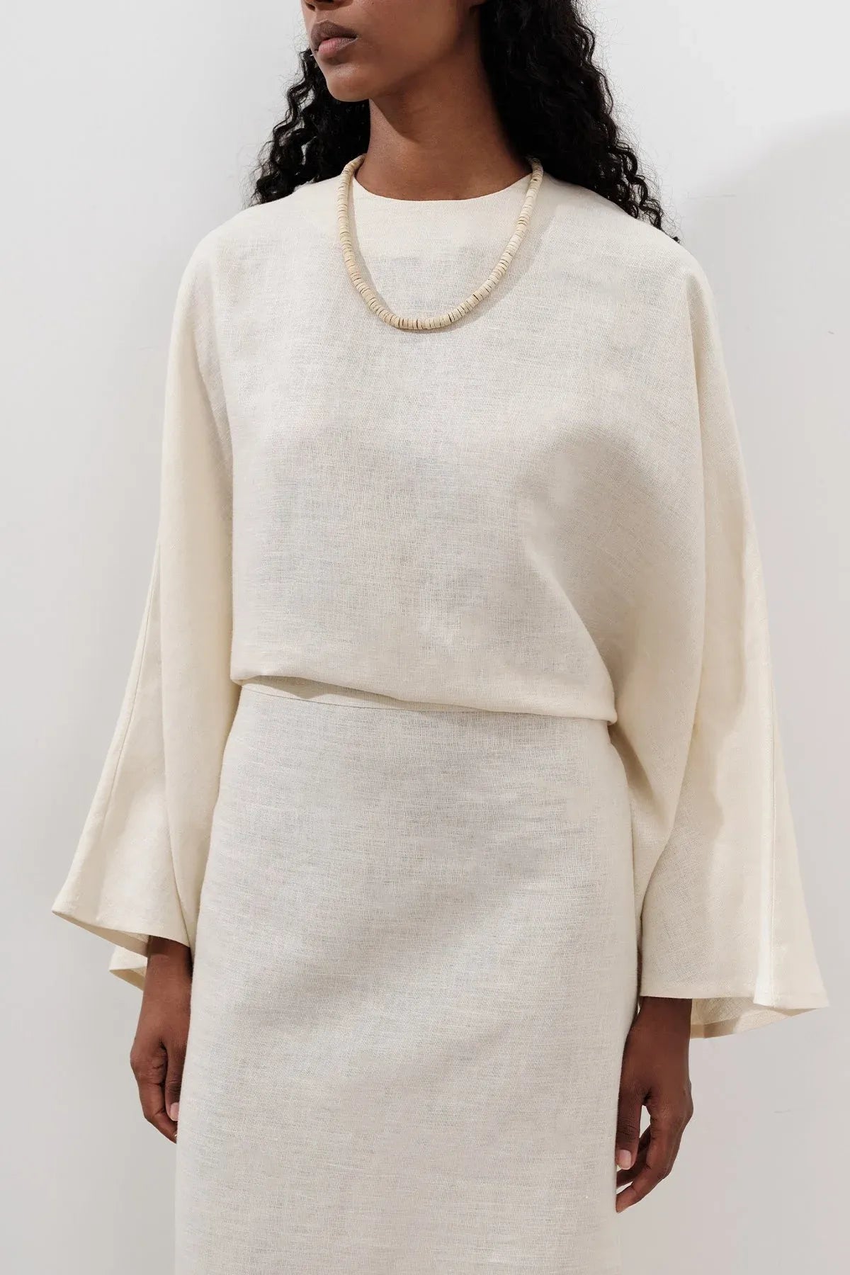 LINEN WIDE TIE DRESS VANILLA