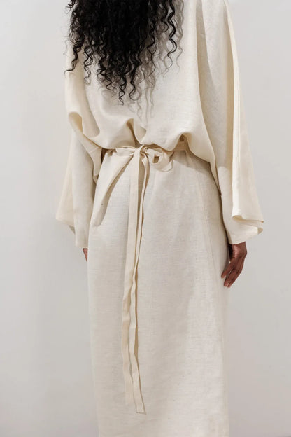 LINEN WIDE TIE DRESS VANILLA