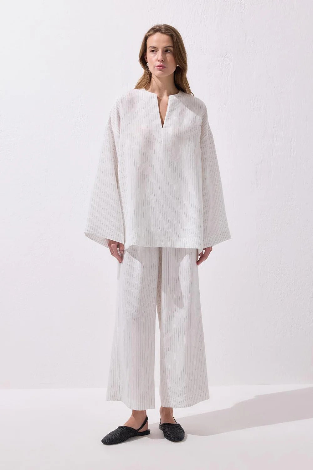 Dory Modal Blouse and Trousers Set Ecru