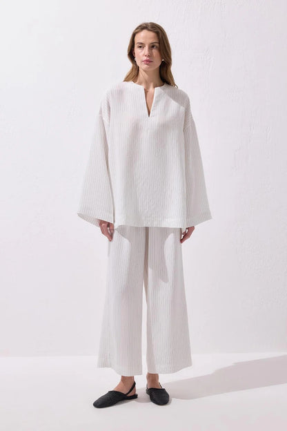 Dory Modal Blouse and Trousers Set Ecru