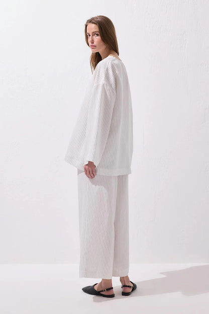 Dory Modal Blouse and Trousers Set Ecru