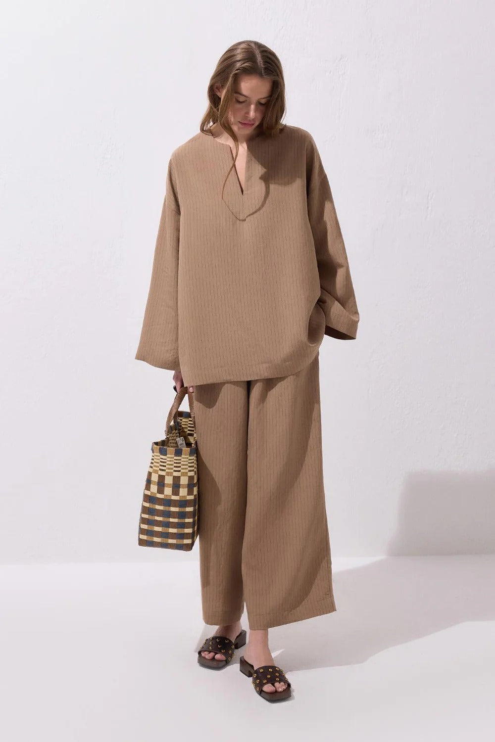 Dory Modal Blouse and Trousers Set Camel