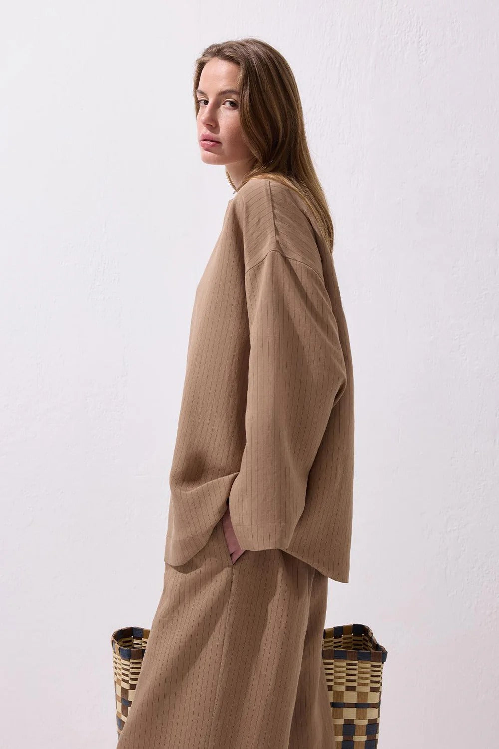 Dory Modal Blouse and Trousers Set Camel