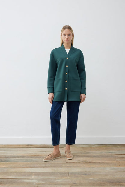 MARTA PUF COLLEGE CARDIGAN BULGARI GREEN