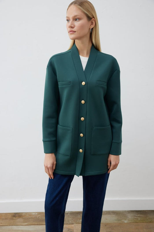 MARTA PUF COLLEGE CARDIGAN BULGARI GREEN